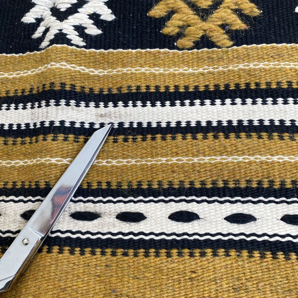 Vintage Handwoven Wool Kilim Rug Flat weave Mexican Southwest Gold Black - Picture 6 of 8